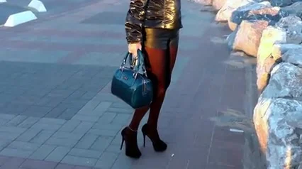 leather hotpants outside