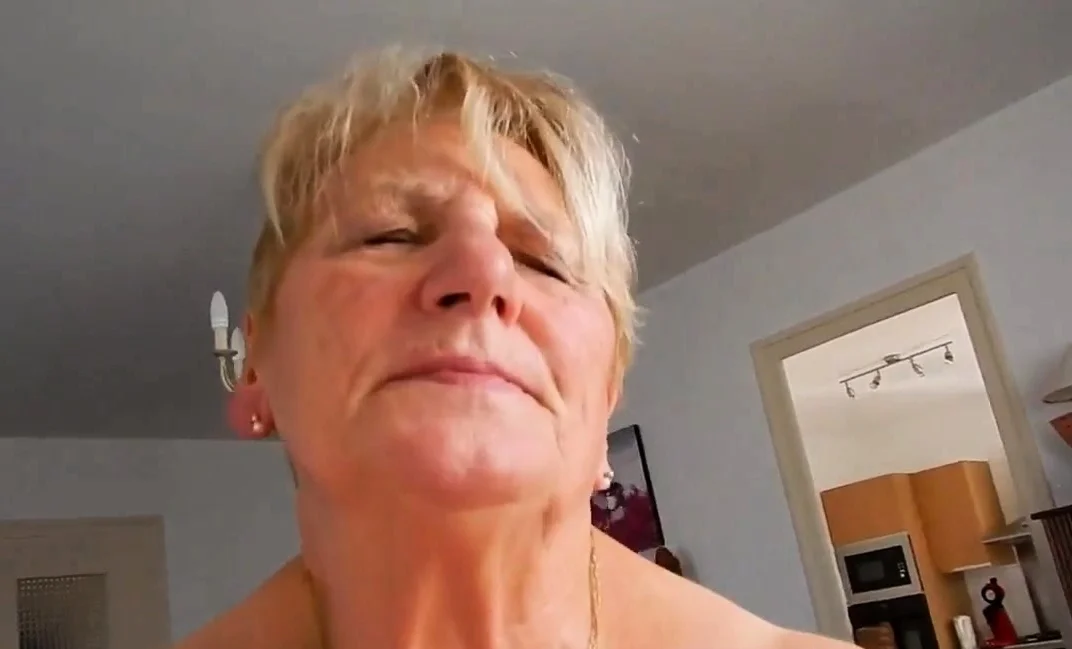 Grandma rides hubby and tries not to moaning