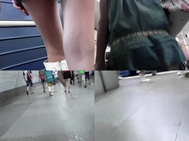 G-string upskirt footage of a chick wearing mini skirt