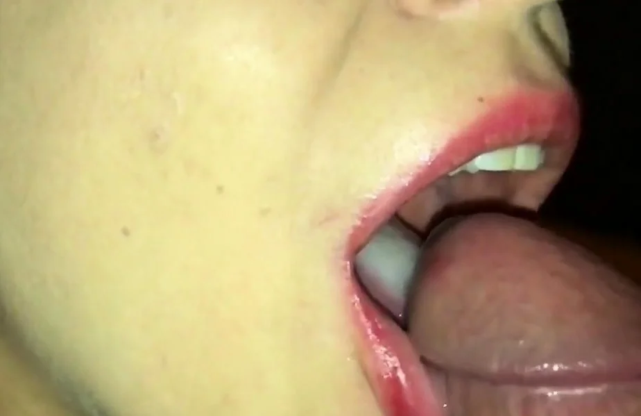 Homemade cum on tongue and swallow