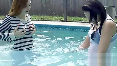 Wetlook swim in white clothes and boots