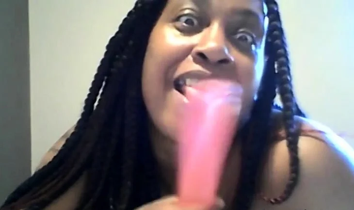 Nasty deep throat on the dildo