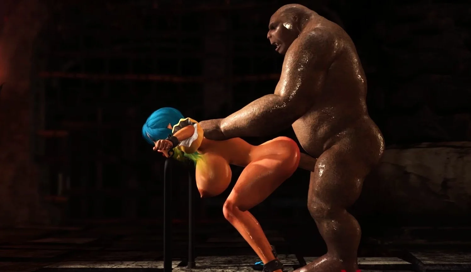 Beautiful female elf gets fucked by the big ogre in dungeon