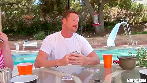Sweet and horny Esperenza Diaz and Tegan Riley plying strip poker with their neighbor