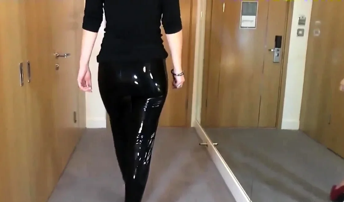 Sexy Latex Liquid Leggings with Red Stilettos Fetish