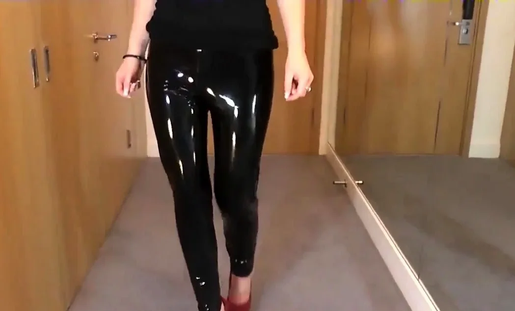 Sexy Latex Liquid Leggings with Red Stilettos Fetish