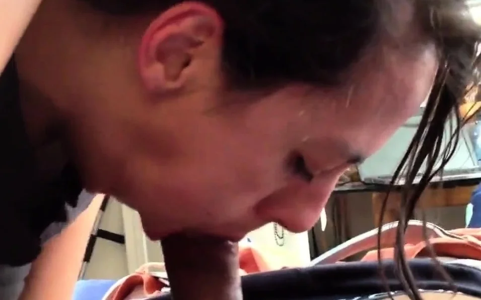 Reluctant nerdy slut gags on my cock