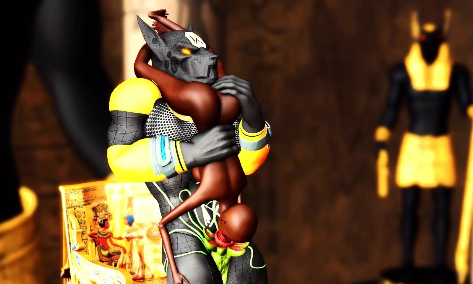 Anubis fucks a hot black girl in the temple in Ancient Egypt