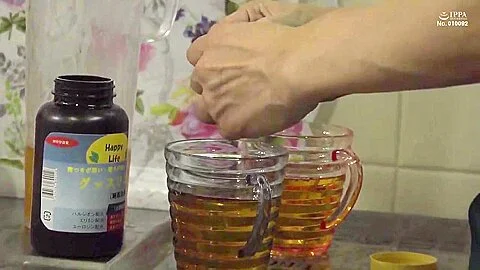 CG2302-A housekeeper who was to drink an aphrodisiac devours the cock of a customer in heat