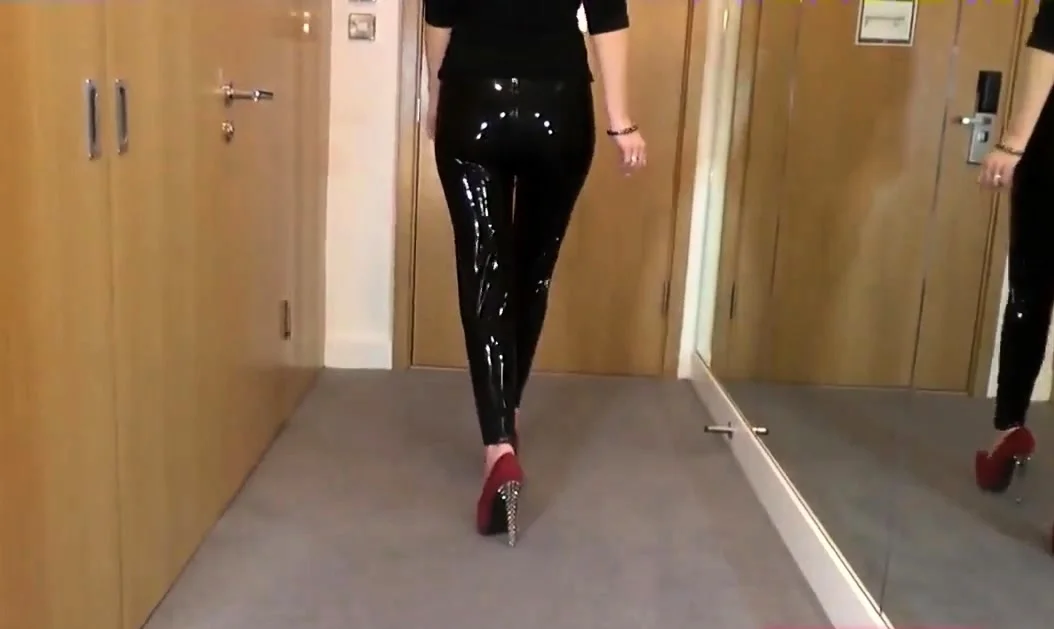 Sexy Latex Liquid Leggings with Red Stilettos Fetish