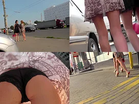 Upskirt footage of a hot chick in classic panties