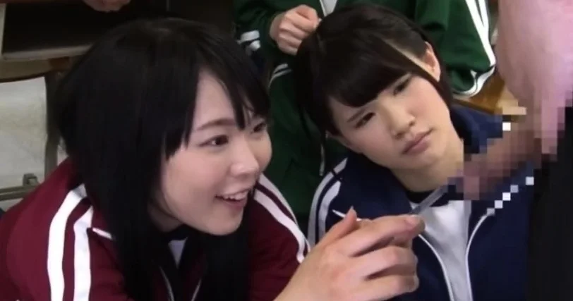 Japanese AV teen in school uniform has hardcore group sex