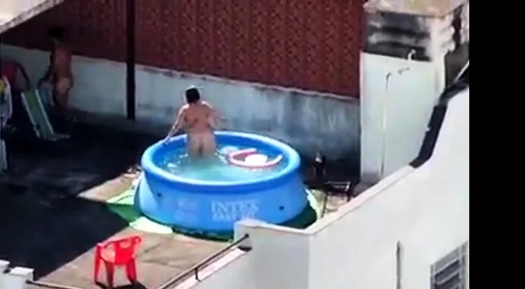 Girls watching couple fuck at pool CFNM