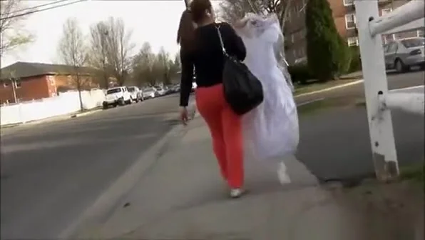 Tight red panties chick walking