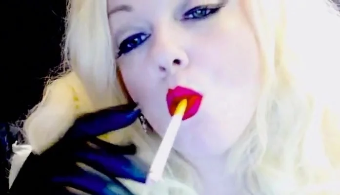 Slutty Blonde Smoking In Gloves