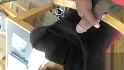 Cumshot on her hoodie at the library