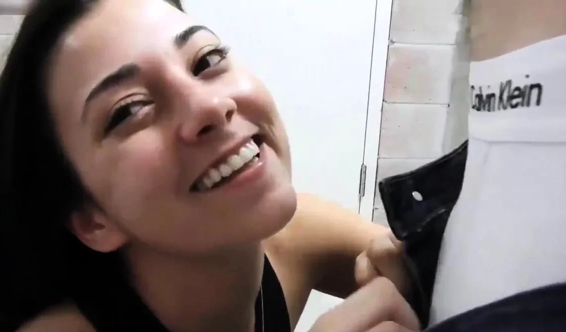 Big tit brunette sucks a big cock blowjob POV