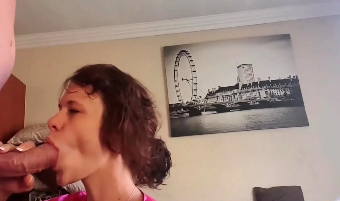 Curly haired milf sucking and jerking my cock till I cum