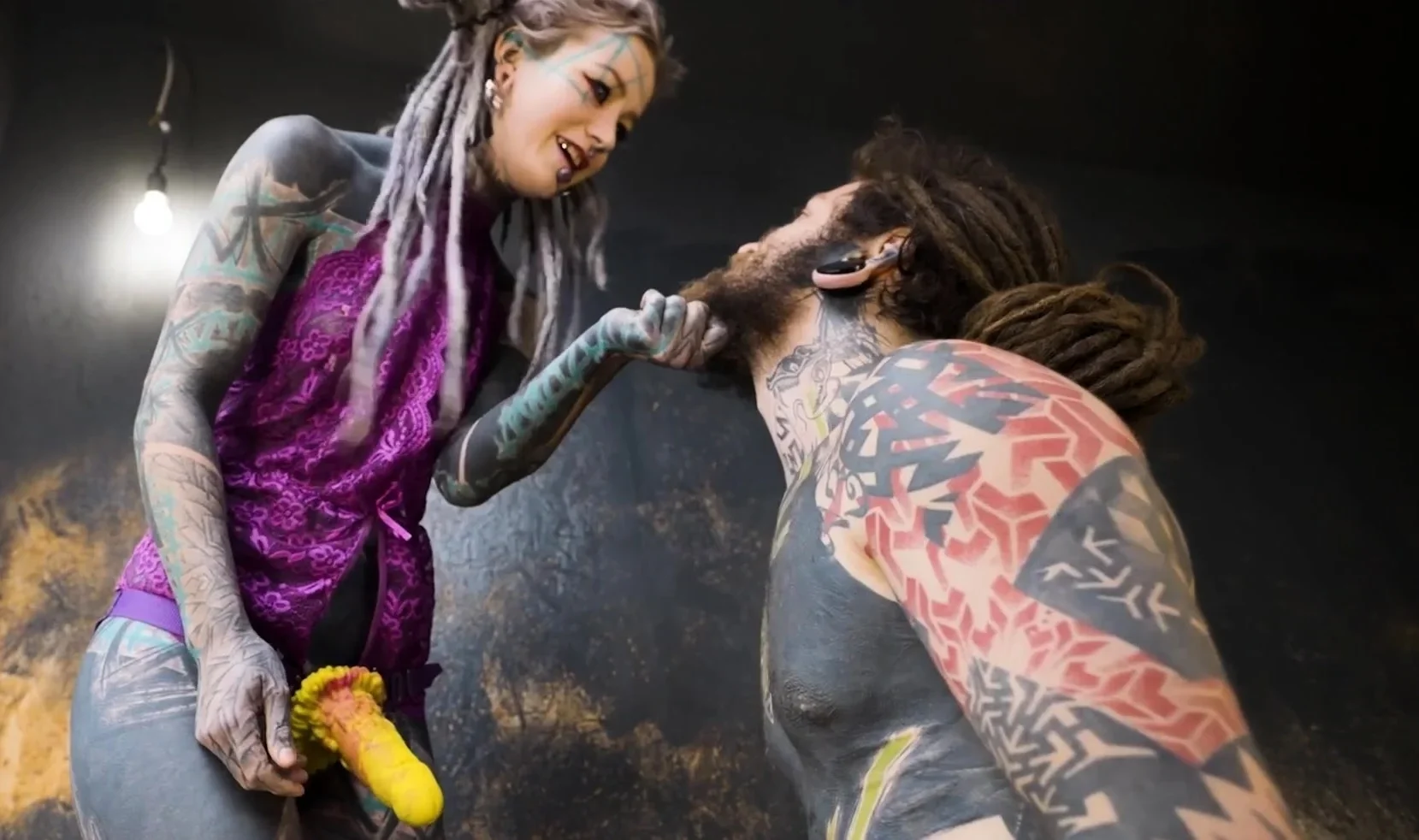 Alt dominatrix pegging tattooed worker