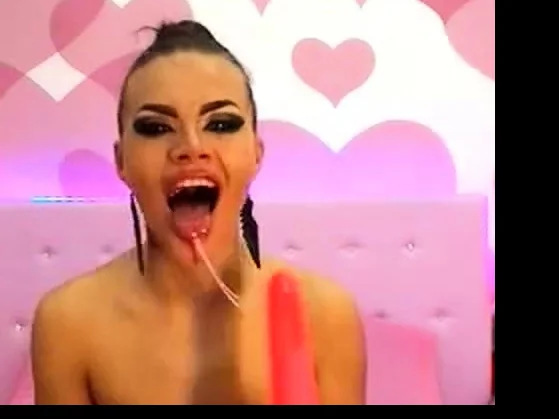 Pink dildo deepthroating by a hot chick DTD