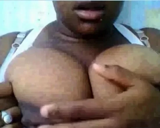 Ebony shows big tits on webcam