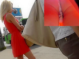 Voyuer upskirt action by fatty woman in sexy thong