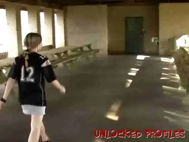 Cutie exgirlfriend minx Kitty playing football and showing her assets