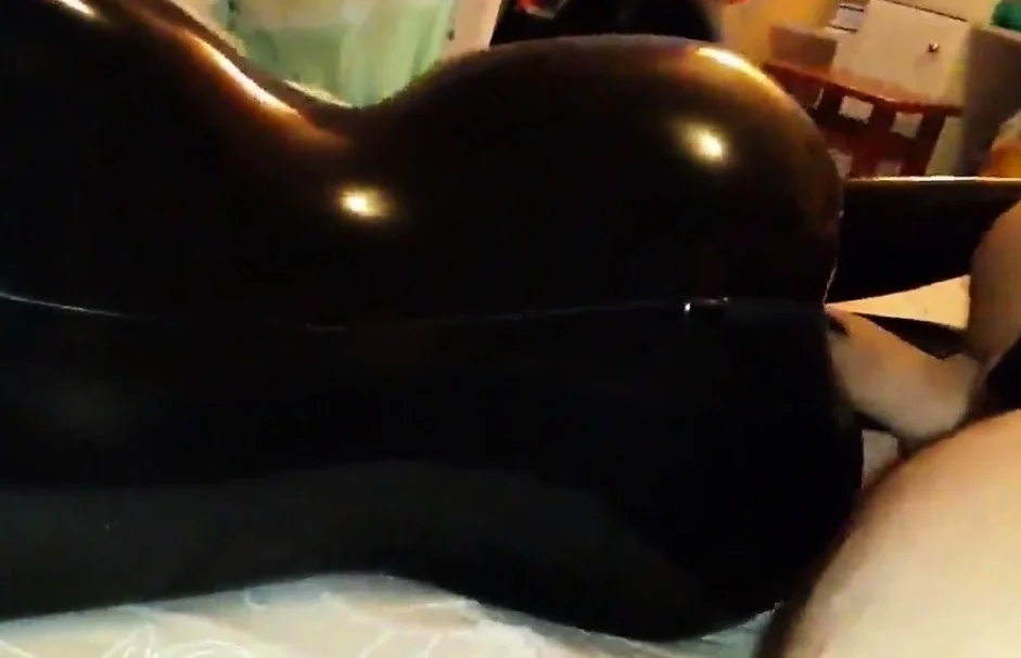 Sex with my girl in black latex catsuit