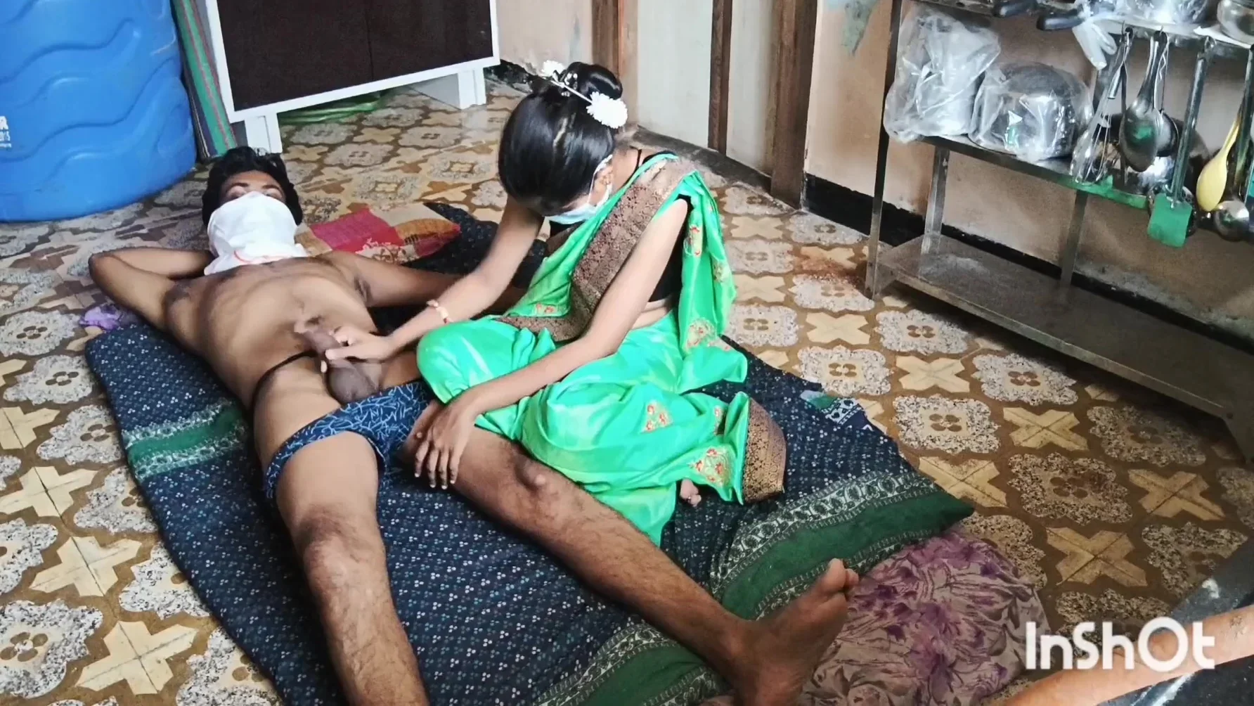 Shivani In Green Saree Getting Ready For Sex