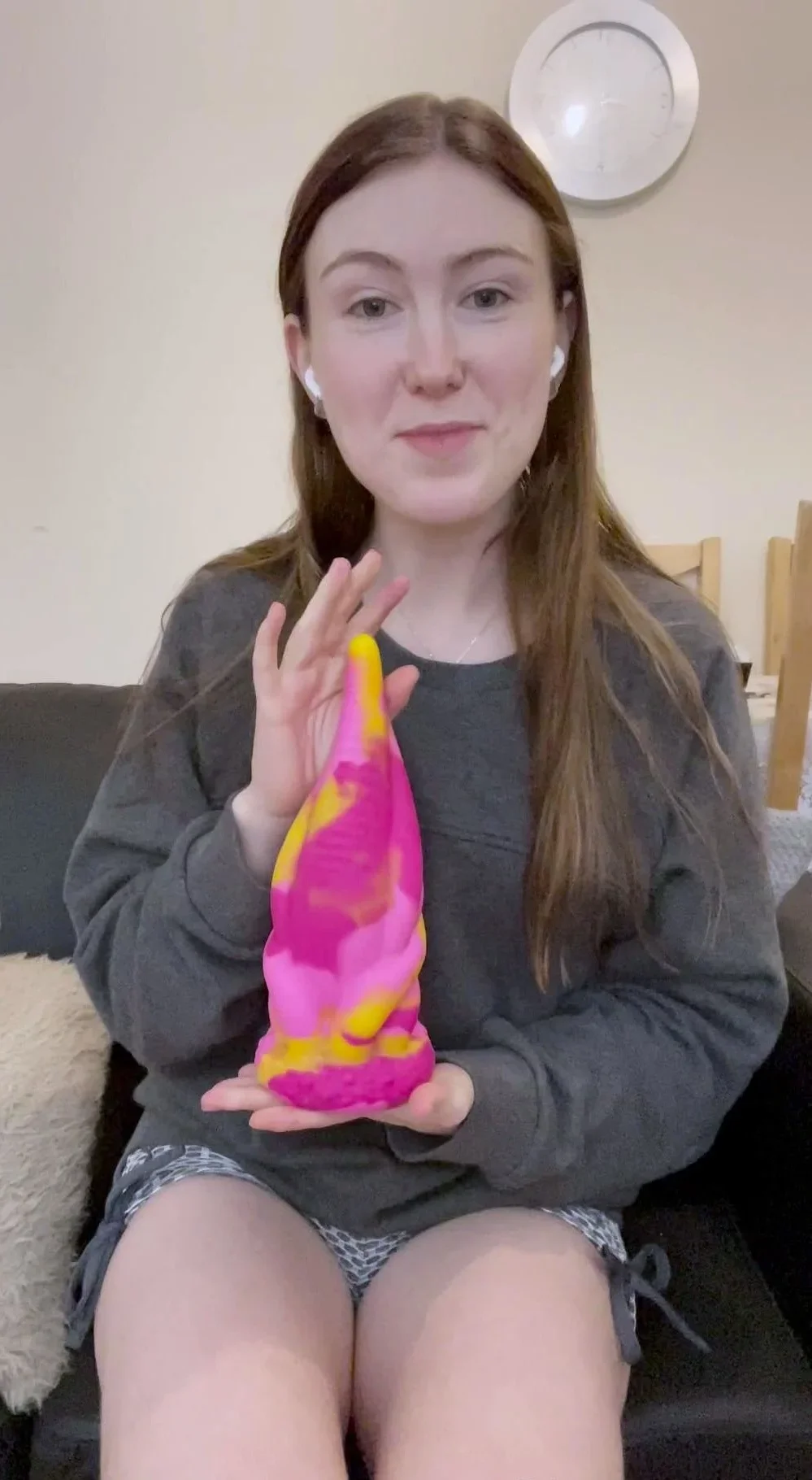 amateur teen multitasking with toys