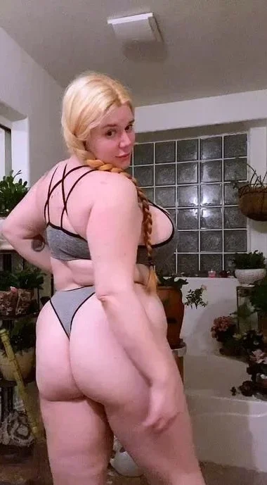 Horny Blonde Tgurl shows off her big ass then masturbate