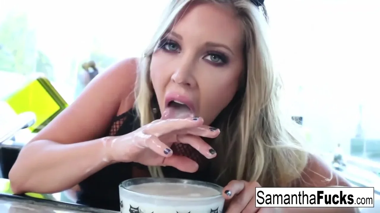 Samantha Saint : Samantha Saint takes a Milk bath before cumming!
