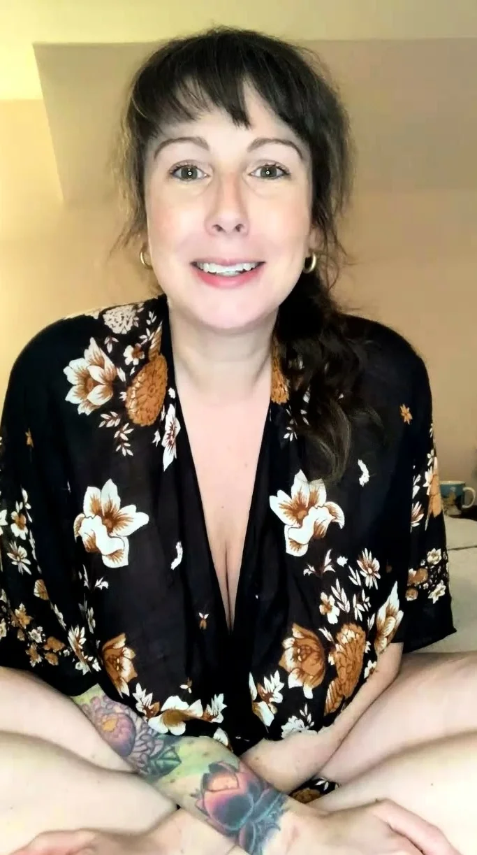 Busty curly brunette with big boobs fucks on couch