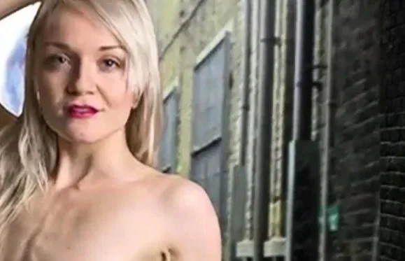 sexy lovely blonde girl striptease photoshooting