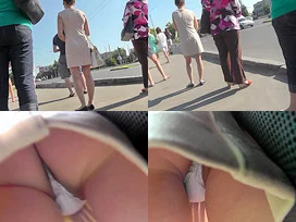 Skinny ass and g-string of a brunette in upskirt mov