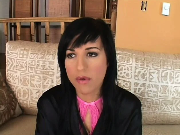 Enticing brunette has two guys fucking her holes before unloading in her mouth