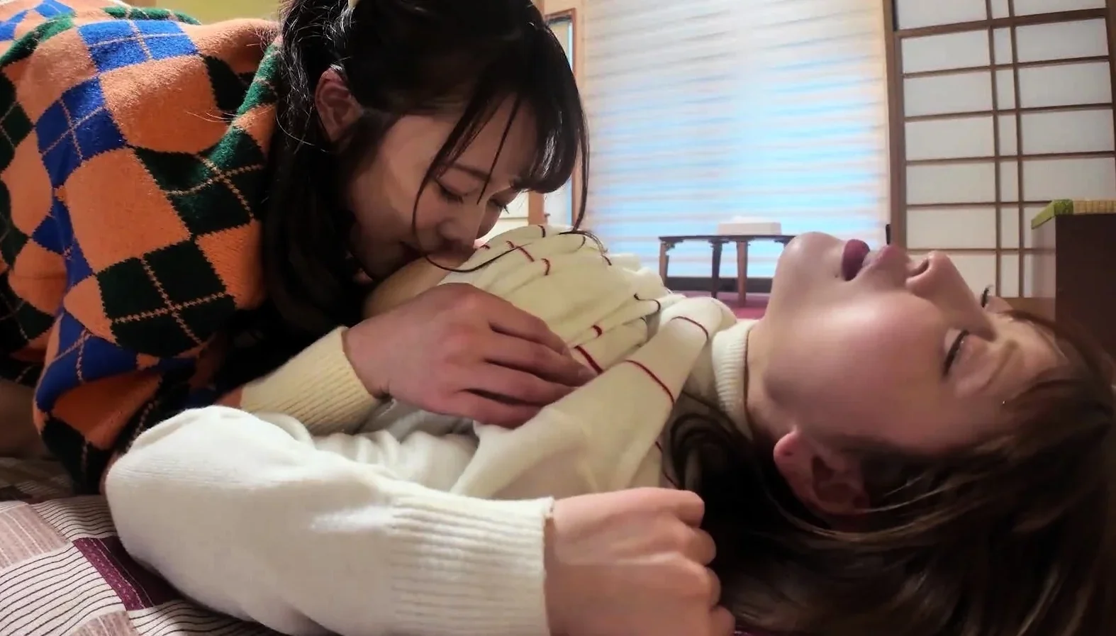 Japanese teen lesbians in hot action