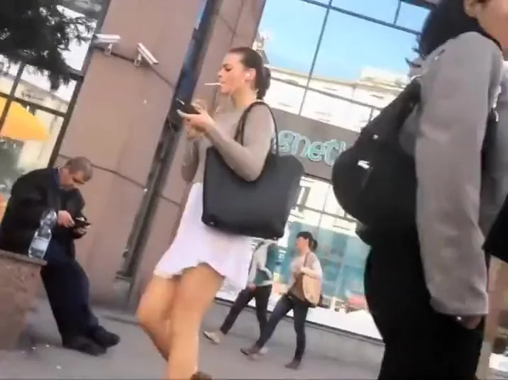 Hot smoking woman gets stalked