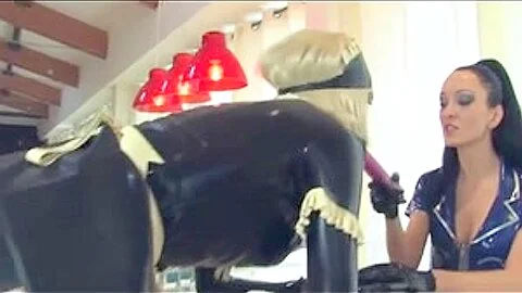 Dominas in latex torture their thrall