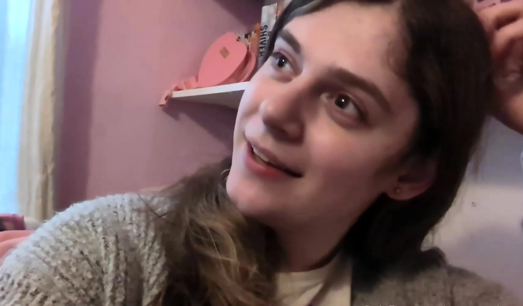 Russian brunette busty camgirl masturbating on webcam