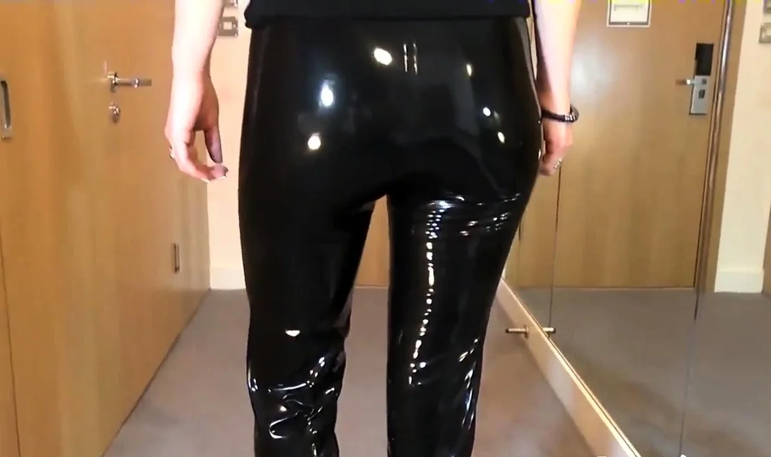 Sexy Latex Liquid Leggings with Red Stilettos Fetish