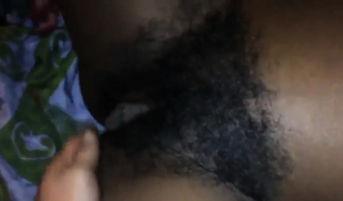 Ebony with hairy pussy and long pussy lips