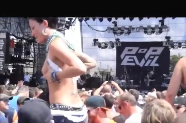 Foxy chicks enjoy flashing the rock concert audiences with tits and get by strangers