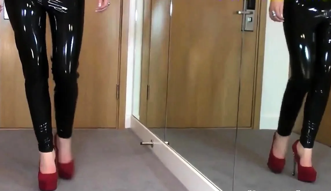 Sexy Latex Liquid Leggings with Red Stilettos Fetish