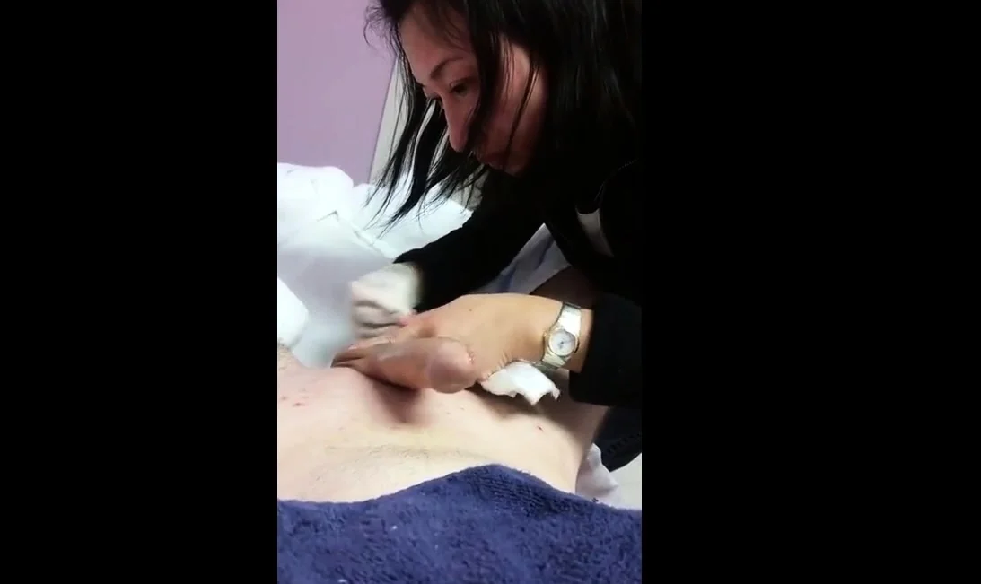 Asian lady waxing and massaging make dick cum