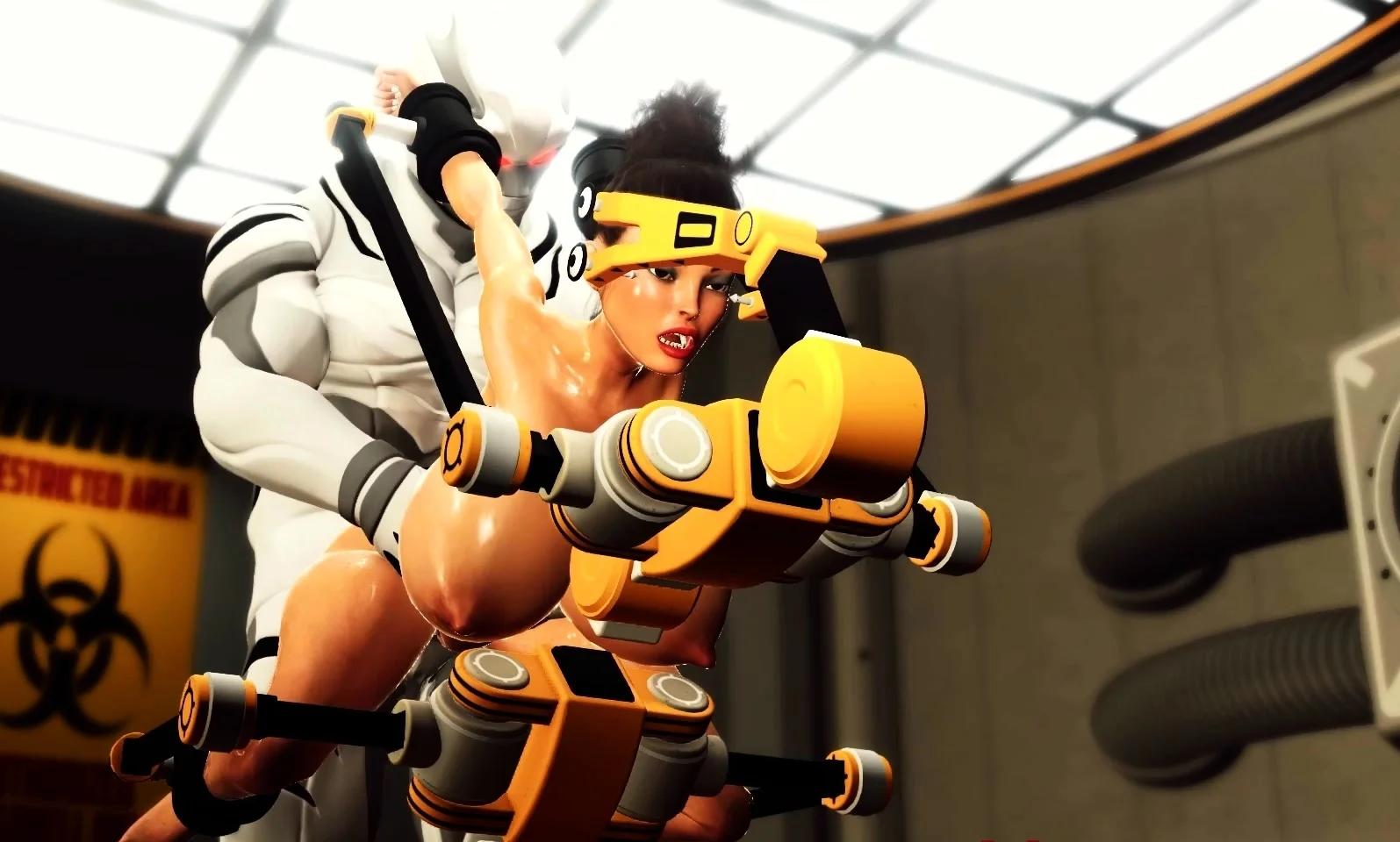 Sci-fi sex cyborg fucks hard hot brunette in restricted area