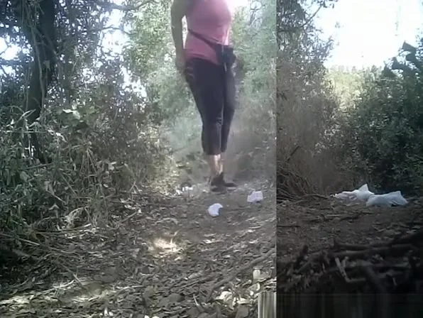 Sports women peeing outdoors