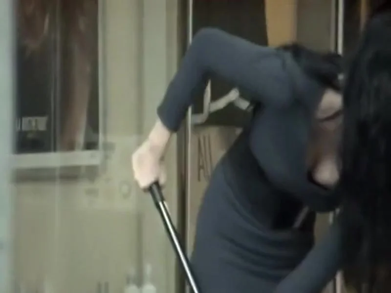 Amazing girl sweeps the floors