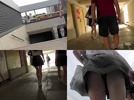 Auburn-hair gal wears a-line skirt in upskirt mov