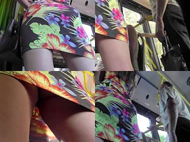 Upskirt porn with a slim blonde wearing tight g-string